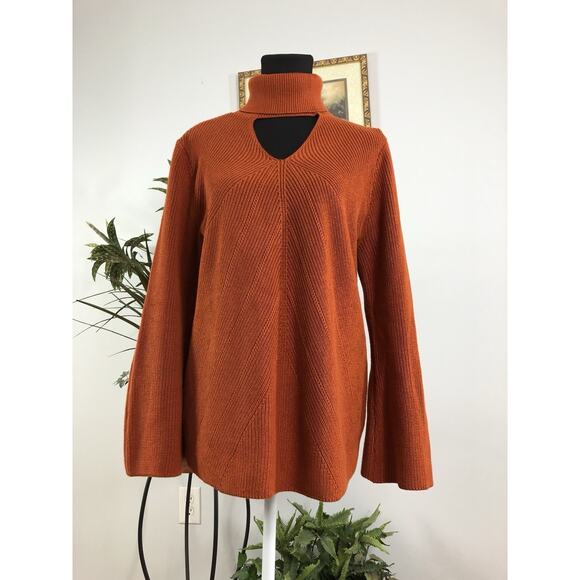 Chico’s Women Sweater Turtle L Long Sleeve Pullover Knit Y2K Minimalist Orange - Picture 2 of 10